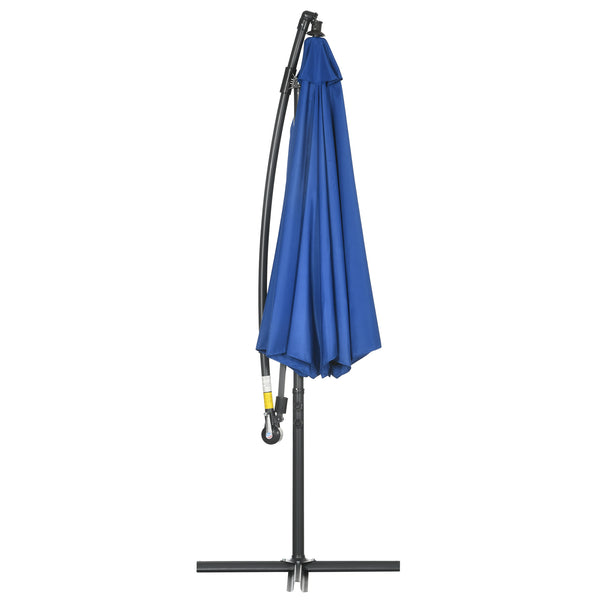 Parasol déporté octogonal rabattable diamètre 3 m parasol de jardin avec pied en croix bleu