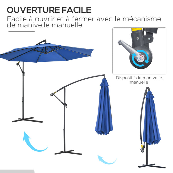 Parasol déporté octogonal rabattable diamètre 3 m parasol de jardin avec pied en croix bleu