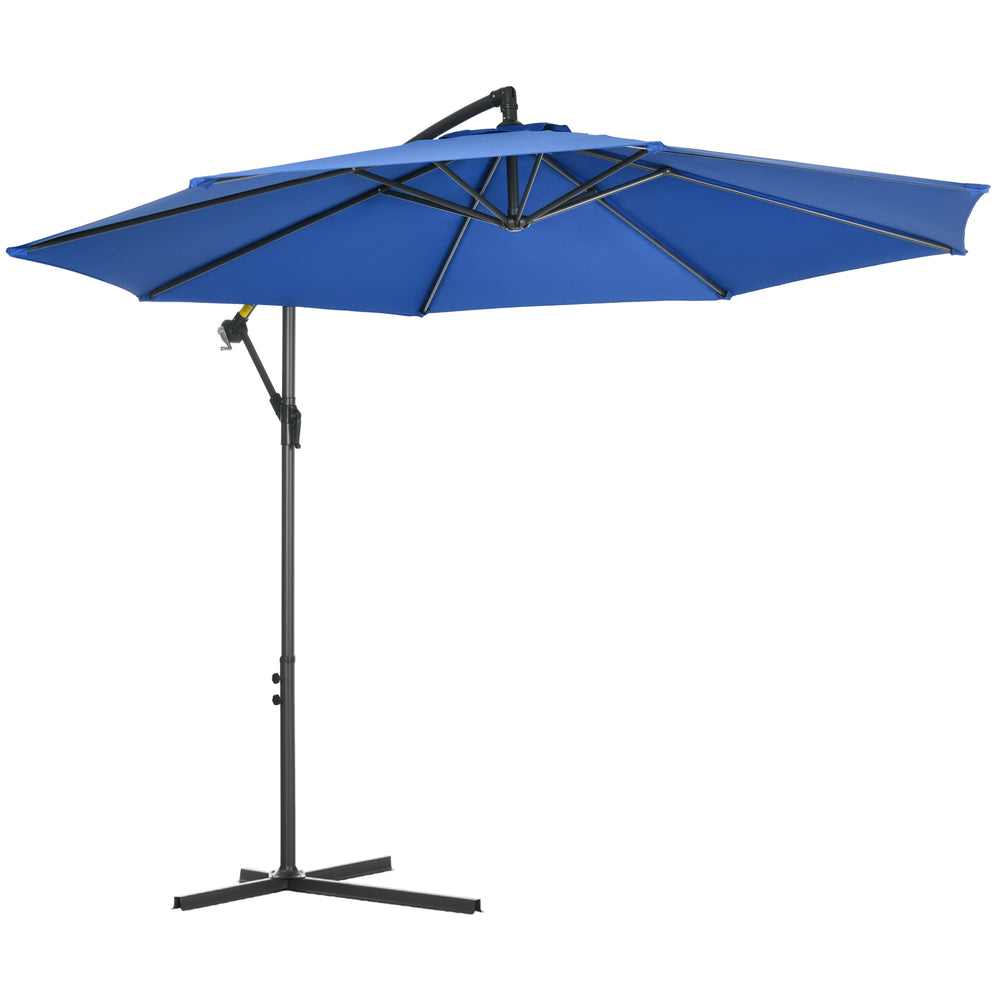 Parasol déporté octogonal rabattable diamètre 3 m parasol de jardin avec pied en croix bleu