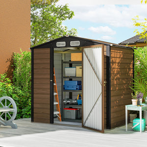 Abri de jardin en métal 2,27 m², facile à monter, structure en acier galvanisé améliorée, abri à outils extérieur, toiture 2 pans avec aérations, gants et cadenas inclus, 190x131x188cm, chêne