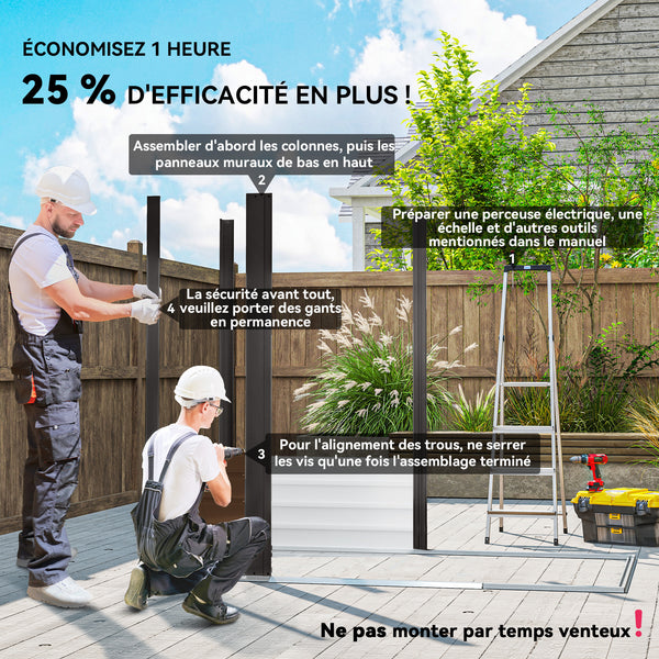 Abri de jardin en métal 2,27 m², facile à monter, structure en acier galvanisé améliorée, abri à outils extérieur, toiture 2 pans avec aérations, gants et cadenas inclus, 190x131x188cm, chêne