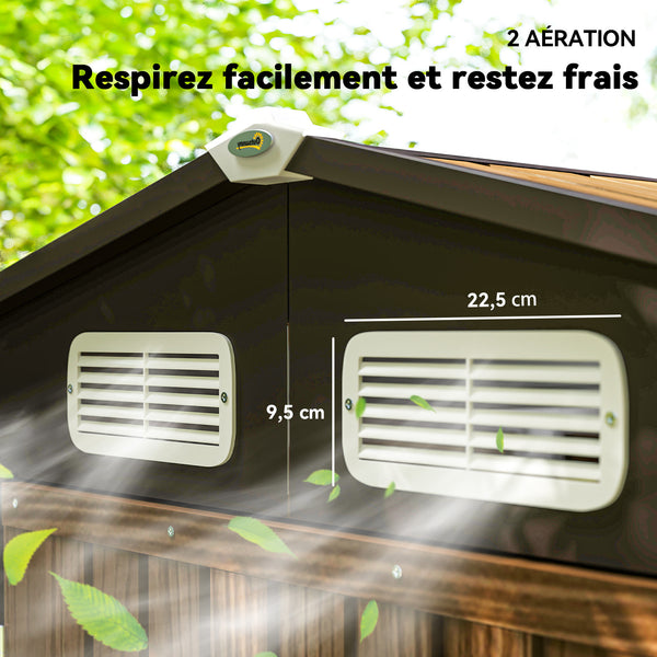 Abri de jardin en métal 2,27 m², facile à monter, structure en acier galvanisé améliorée, abri à outils extérieur, toiture 2 pans avec aérations, gants et cadenas inclus, 190x131x188cm, chêne