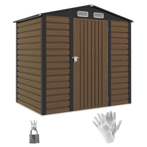 Abri de jardin en métal 2,27 m², facile à monter, structure en acier galvanisé améliorée, abri à outils extérieur, toiture 2 pans avec aérations, gants et cadenas inclus, 190x131x188cm, chêne