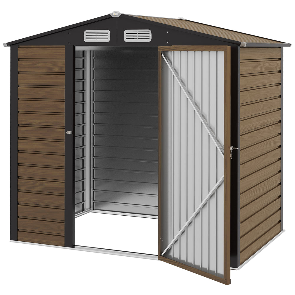 Abri de jardin en métal 2,27 m², facile à monter, structure en acier galvanisé améliorée, abri à outils extérieur, toiture 2 pans avec aérations, gants et cadenas inclus, 190x131x188cm, chêne