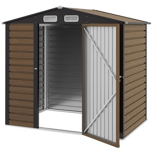 Abri de jardin en métal 2,27 m², facile à monter, structure en acier galvanisé améliorée, abri à outils extérieur, toiture 2 pans avec aérations, gants et cadenas inclus, 190x131x188cm, chêne
