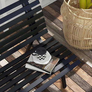 Banc de jardin banquette extérieur 2 Places Assise Dossier à Lattes, en aluminium, dim. 123L x 67l x 79H cm, noir