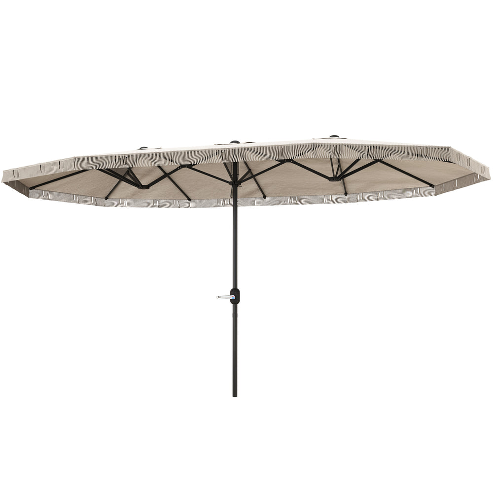 Parasol de jardin exterieur parasol double rectangulaire 4,5 x 2,65 x 2,6 m avec ouverture fermeture manivelle et franges, toile 180 g/m², parasol pour balcon, piscine, terrasse, crème