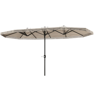Parasol de jardin exterieur parasol double rectangulaire 4,5 x 2,65 x 2,6 m avec ouverture fermeture manivelle et franges, toile 180 g/m², parasol pour balcon, piscine, terrasse, crème
