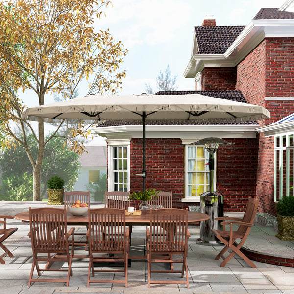 Parasol de jardin exterieur parasol double rectangulaire 4,5 x 2,65 x 2,6 m avec ouverture fermeture manivelle et franges, toile 180 g/m², parasol pour balcon, piscine, terrasse, crème