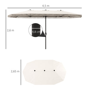 Parasol de jardin exterieur parasol double rectangulaire 4,5 x 2,65 x 2,6 m avec ouverture fermeture manivelle et franges, toile 180 g/m², parasol pour balcon, piscine, terrasse, crème