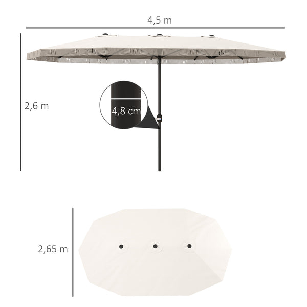 Parasol de jardin exterieur parasol double rectangulaire 4,5 x 2,65 x 2,6 m avec ouverture fermeture manivelle et franges, toile 180 g/m², parasol pour balcon, piscine, terrasse, crème