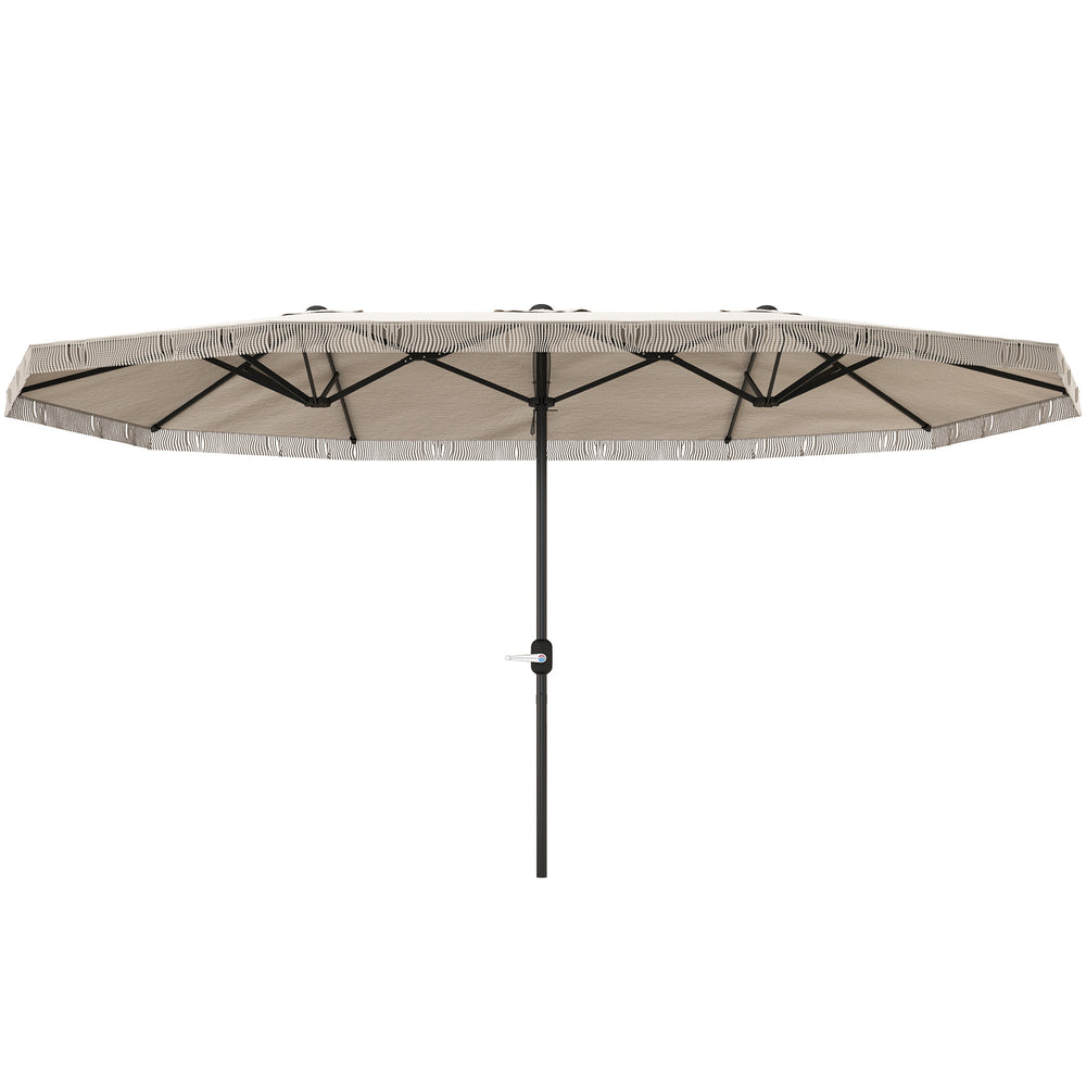 Parasol de jardin exterieur parasol double rectangulaire 4,5 x 2,65 x 2,6 m avec ouverture fermeture manivelle et franges, toile 180 g/m², parasol pour balcon, piscine, terrasse, crème