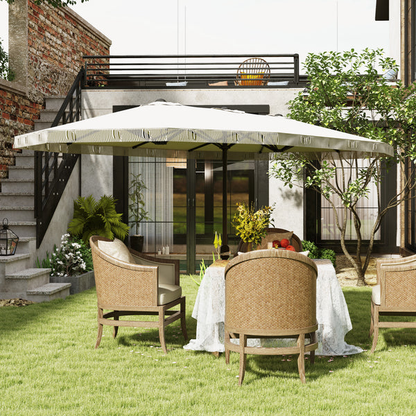 Parasol de jardin exterieur parasol double rectangulaire 4,5 x 2,65 x 2,6 m avec ouverture fermeture manivelle et franges, toile 180 g/m², parasol pour balcon, piscine, terrasse, crème