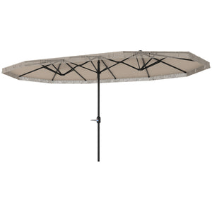 Parasol de jardin exterieur parasol double rectangulaire 4,5 x 2,65 x 2,6 m avec ouverture fermeture manivelle et franges, toile 180 g/m², parasol pour balcon, piscine, terrasse, crème