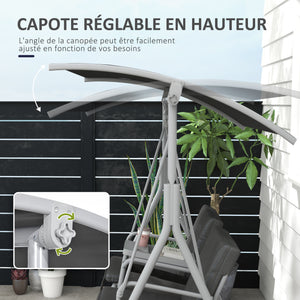 Balancelle de jardin 2 places avec auvent inclinable tablette centrale 2 porte-gobelets pour terrasse 175L x 112l x 158H cm balcon gris