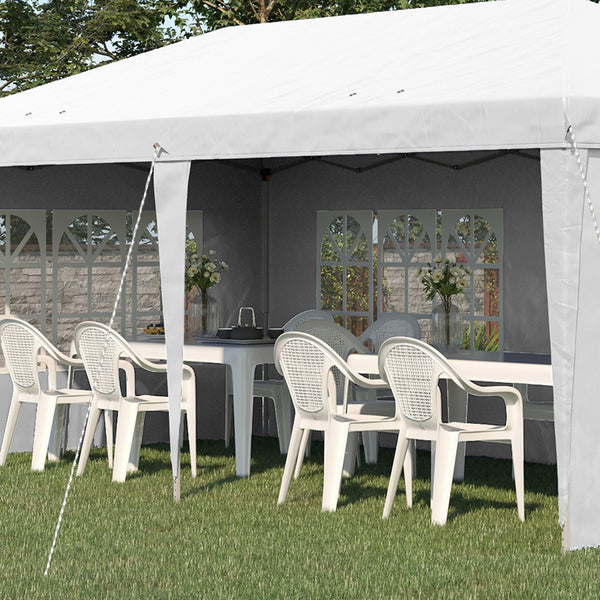 Tonnelle de jardin extérieure pop-up pliante - tente de réception - 3 x 6 m - pavillon chapiteau barnum - 3 cotés démontables - piquets d'ancrage au sol + sac de transport inclus blanc