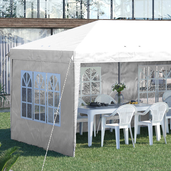 Tonnelle de jardin extérieure pop-up pliante - tente de réception - 3 x 6 m - pavillon chapiteau barnum - 3 cotés démontables - piquets d'ancrage au sol + sac de transport inclus blanc