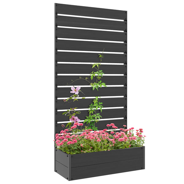 Jardinière avec treillis, lit surélevé de jardin, jardinière extérieure pour plantes grimpantes, bac à fleurs rectangulaire pot de plantes pour balcon terrasse patio, 90,5x38x180 cm, noir