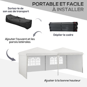 Tente de réception Tonnelle barnum pliable 6x3m avec parois latérales Hauteur réglable avec sac de transport Roues, extérieur, jardin, fêtes
