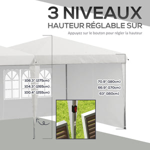 Tente de réception Tonnelle barnum pliable 6x3m avec parois latérales Hauteur réglable avec sac de transport Roues, extérieur, jardin, fêtes