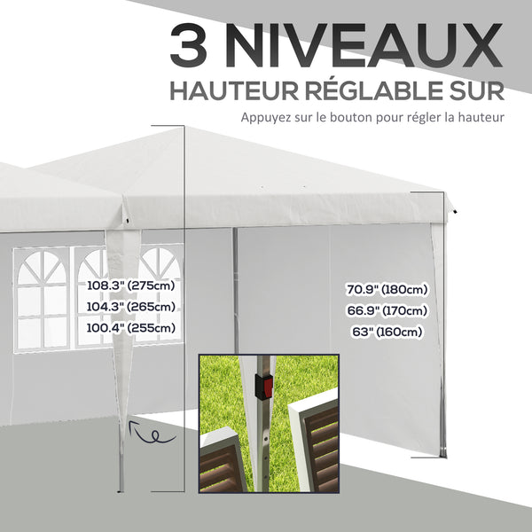 Tente de réception Tonnelle barnum pliable 6x3m avec parois latérales Hauteur réglable avec sac de transport Roues, extérieur, jardin, fêtes