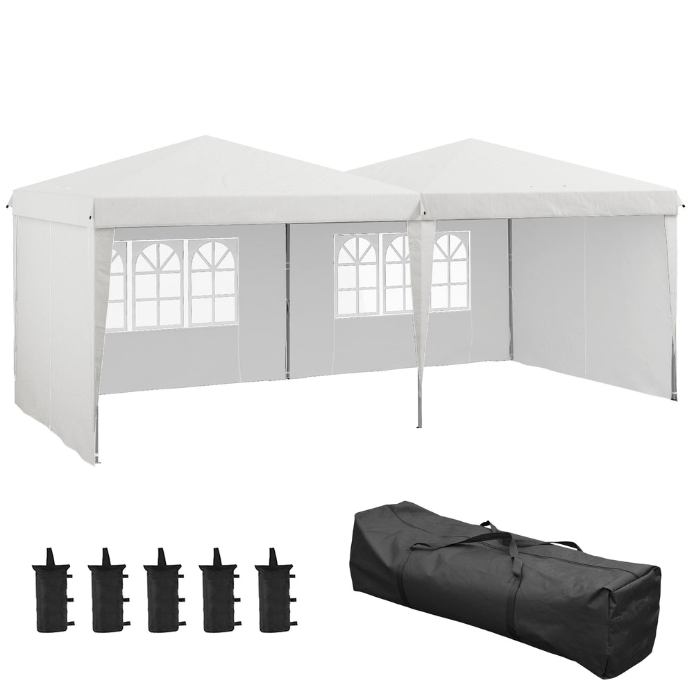 Tente de réception Tonnelle barnum pliable 6x3m avec parois latérales Hauteur réglable avec sac de transport Roues, extérieur, jardin, fêtes