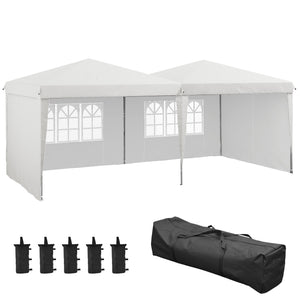 Tente de réception Tonnelle barnum pliable 6x3m avec parois latérales Hauteur réglable avec sac de transport Roues, extérieur, jardin, fêtes