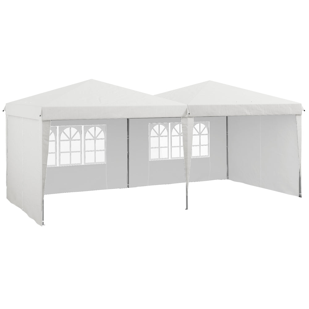 Tente de réception Tonnelle barnum pliable 6x3m avec parois latérales Hauteur réglable avec sac de transport Roues, extérieur, jardin, fêtes