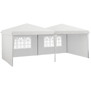 Tente de réception Tonnelle barnum pliable 6x3m avec parois latérales Hauteur réglable avec sac de transport Roues, extérieur, jardin, fêtes