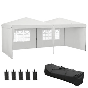 Tente de réception Tonnelle barnum pliable 6x3m avec parois latérales Hauteur réglable avec sac de transport Roues, extérieur, jardin, fêtes