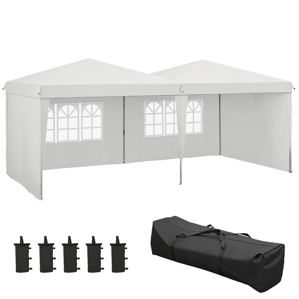 Tente de réception Tonnelle barnum pliable 6x3m avec parois latérales Hauteur réglable avec sac de transport Roues, extérieur, jardin, fêtes