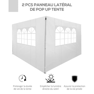 Parois latérales de Rechange Barnum tonnelle 3 x 3 ou 3 x 6 m 2 pièces 2 Grandes fenêtres Blanc