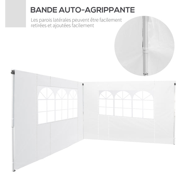 Parois latérales de Rechange Barnum tonnelle 3 x 3 ou 3 x 6 m 2 pièces 2 Grandes fenêtres Blanc