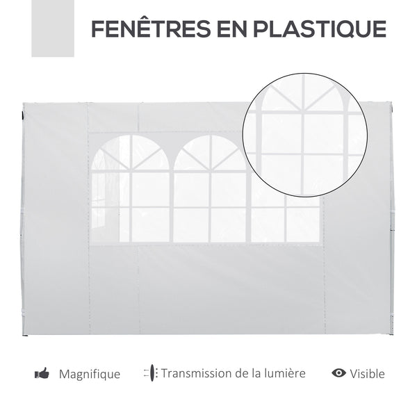 Parois latérales de Rechange Barnum tonnelle 3 x 3 ou 3 x 6 m 2 pièces 2 Grandes fenêtres Blanc