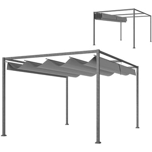 Pergola coulissante pergola rétractable 4 x 3 m structure métal époxy anticorrosion toile polyester haute densité 180 g/m² incluse gris foncé