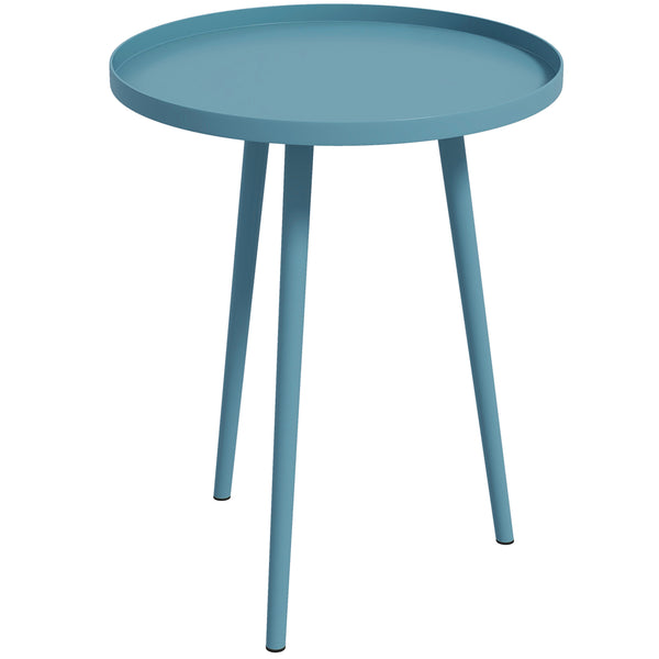 Table basse de jardin ronde, table d'appoint extérieur avec bord rond en acier, dim. Ø40 x 50H cm bleu
