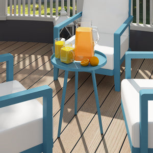 Table basse de jardin ronde, table d'appoint extérieur avec bord rond en acier, dim. Ø40 x 50H cm bleu