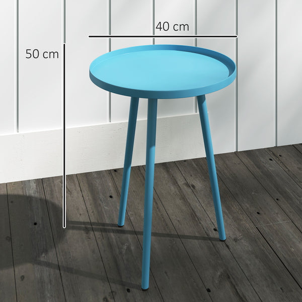 Table basse de jardin ronde, table d'appoint extérieur avec bord rond en acier, dim. Ø40 x 50H cm bleu