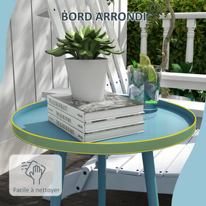 Table basse de jardin ronde, table d'appoint extérieur avec bord rond en acier, dim. Ø40 x 50H cm bleu