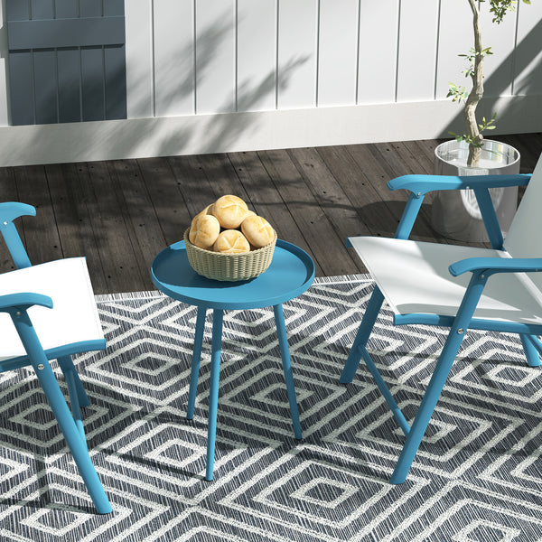 Table basse de jardin ronde, table d'appoint extérieur avec bord rond en acier, dim. Ø40 x 50H cm bleu