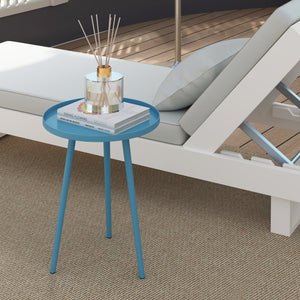 Table basse de jardin ronde, table d'appoint extérieur avec bord rond en acier, dim. Ø40 x 50H cm bleu