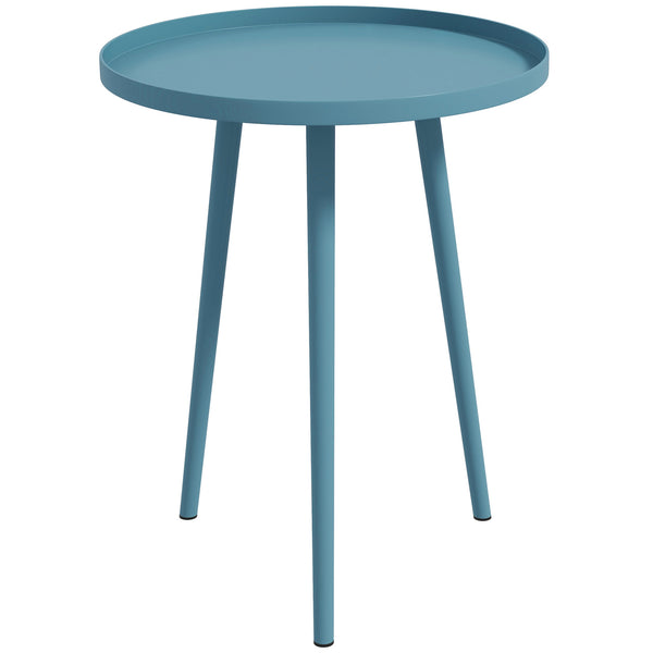 Table basse de jardin ronde, table d'appoint extérieur avec bord rond en acier, dim. Ø40 x 50H cm bleu