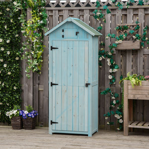 Armoire de jardin extérieur abri de jardin en bois abri pour outils 3 étagères 2 Portes loquets Toit Pente bitumé 77L x 54l x 179H cm Sapin traité Bleu