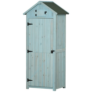 Armoire de jardin extérieur abri de jardin en bois abri pour outils 3 étagères 2 Portes loquets Toit Pente bitumé 77L x 54l x 179H cm Sapin traité Bleu