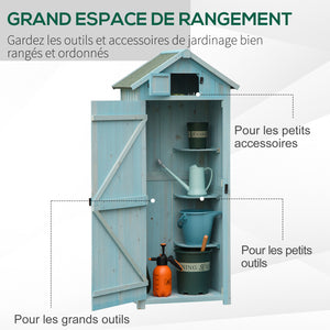 Armoire de jardin extérieur abri de jardin en bois abri pour outils 3 étagères 2 Portes loquets Toit Pente bitumé 77L x 54l x 179H cm Sapin traité Bleu