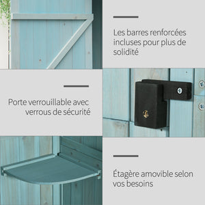 Armoire de jardin extérieur abri de jardin en bois abri pour outils 3 étagères 2 Portes loquets Toit Pente bitumé 77L x 54l x 179H cm Sapin traité Bleu