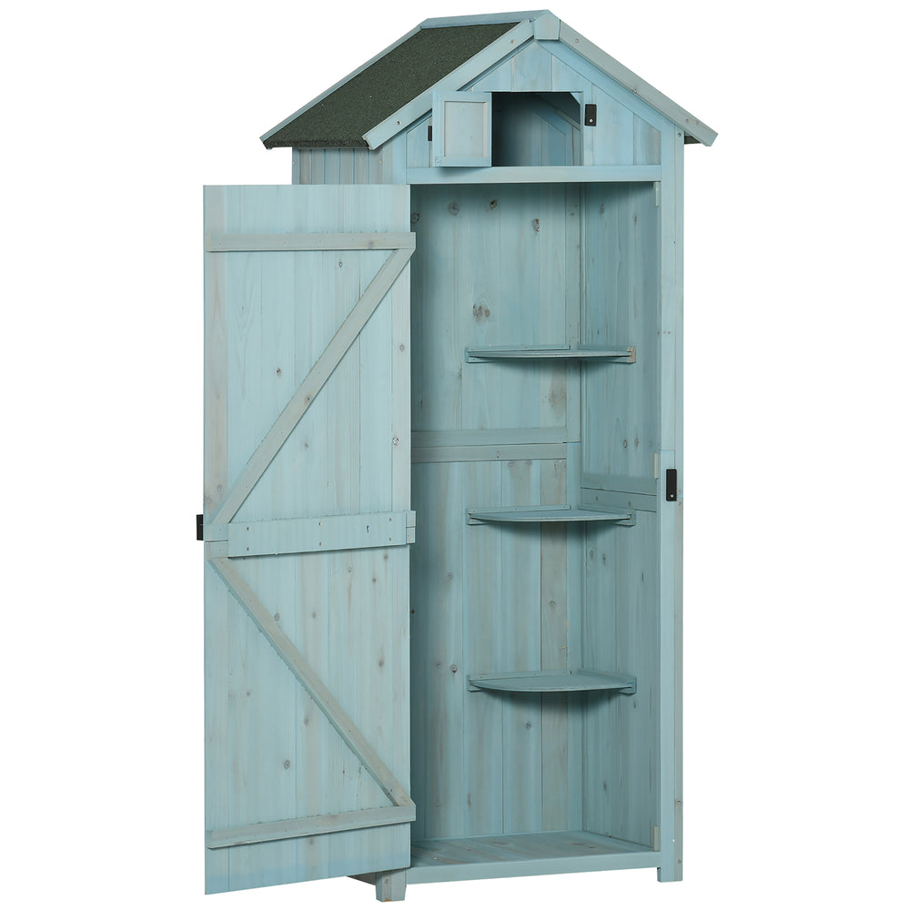 Armoire de jardin extérieur abri de jardin en bois abri pour outils 3 étagères 2 Portes loquets Toit Pente bitumé 77L x 54l x 179H cm Sapin traité Bleu