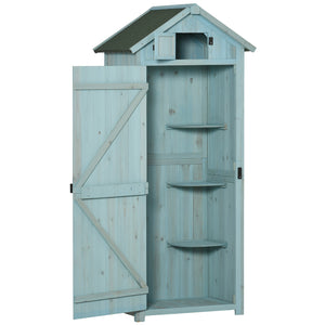 Armoire de jardin extérieur abri de jardin en bois abri pour outils 3 étagères 2 Portes loquets Toit Pente bitumé 77L x 54l x 179H cm Sapin traité Bleu