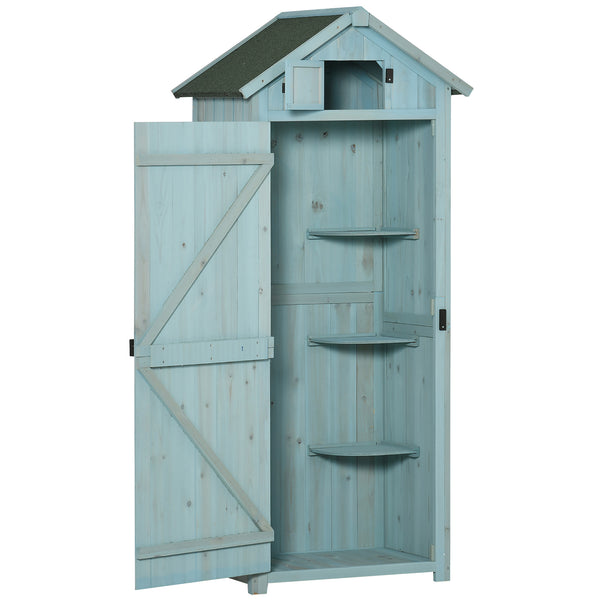 Armoire de jardin extérieur abri de jardin en bois abri pour outils 3 étagères 2 Portes loquets Toit Pente bitumé 77L x 54l x 179H cm Sapin traité Bleu