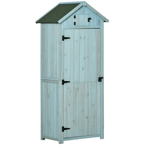 Armoire de jardin extérieur abri de jardin en bois abri pour outils 3 étagères 2 Portes loquets Toit Pente bitumé 77L x 54l x 179H cm Sapin traité Bleu